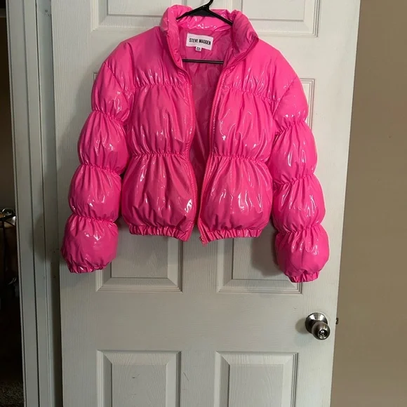 NWOT Steve Madden Women XS Puffer Jacket HOT PINK - Picture 1 of 10